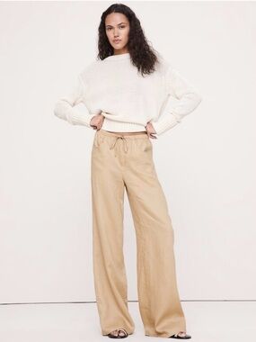 Banana Republic Faded Khaki Studio Wide-Leg Drawstring Pants